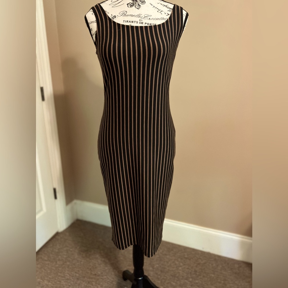 Brown and white striped fitted dress